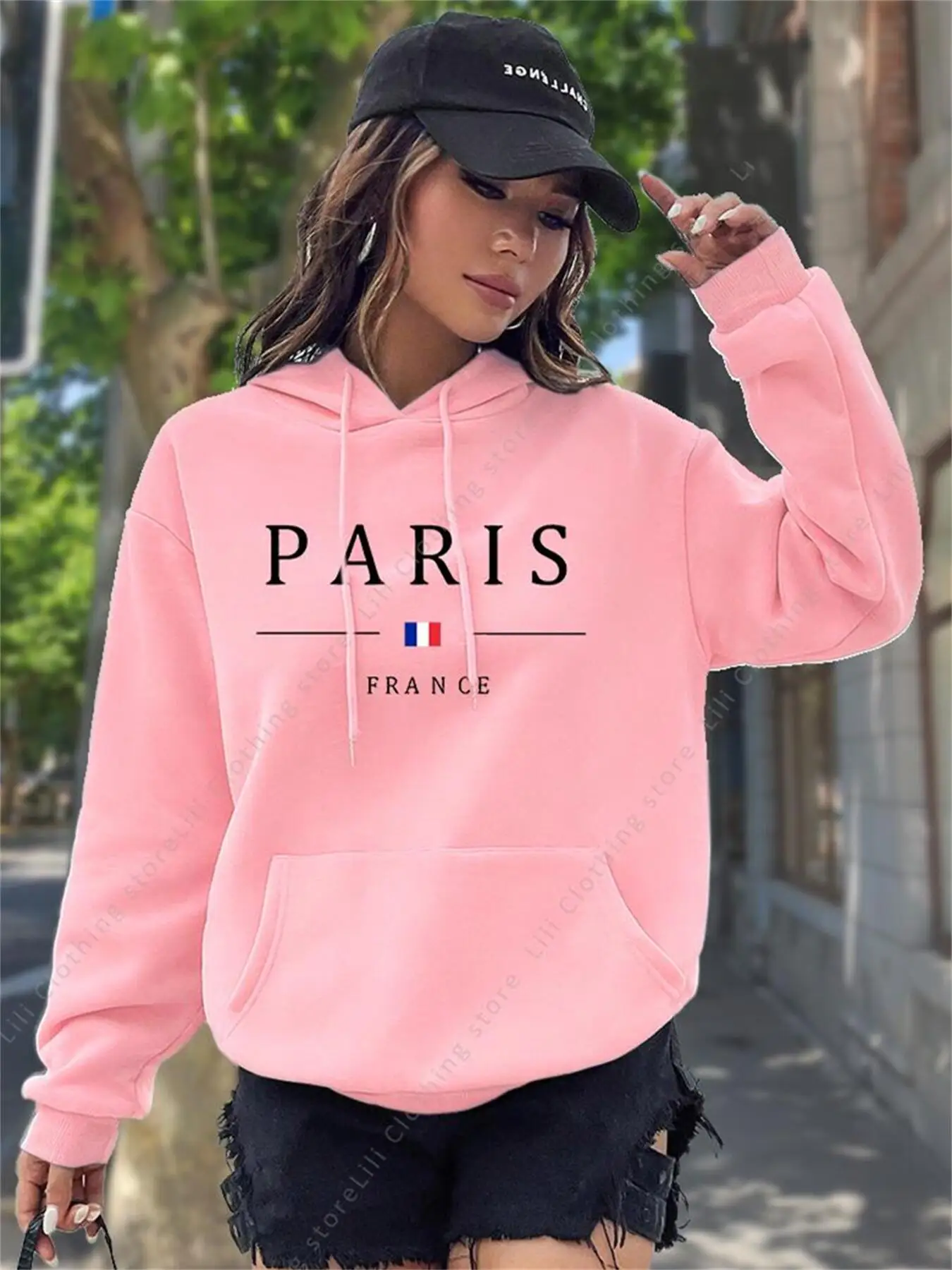 Winter Clothing Drawing - Felpa con Cappuccio PARIS con Grafica